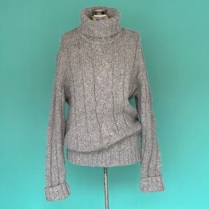 Grey Alpaca Merino Wool Cable Knit Oversized Turtleneck INC Sweater